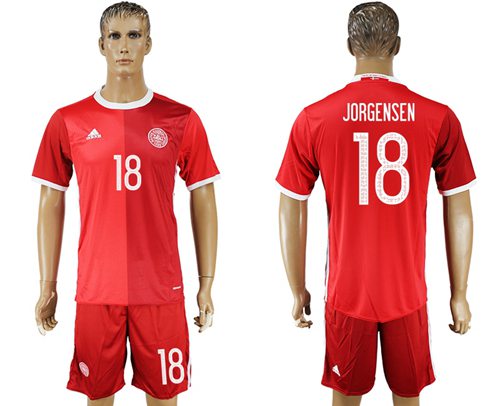 Danmark #18 Jorgensen Red Home Soccer Country Jersey - Click Image to Close